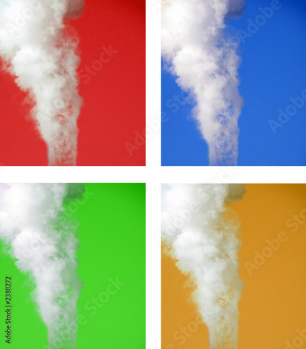 smoke collage of four colors: red, blue, green