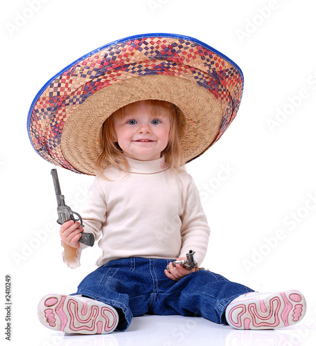 toddler wearing large mexican hat photo