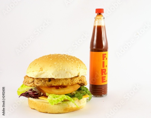 hamurger with hot chilli sauce photo