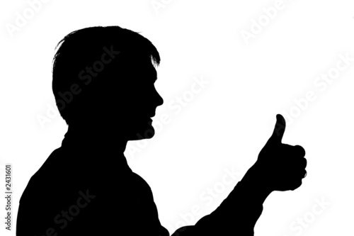 black silhouette man hold big finger up