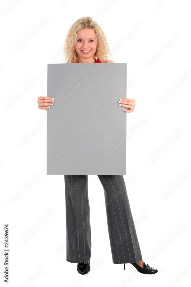 woman holding blank poster board woman holding blank poster board