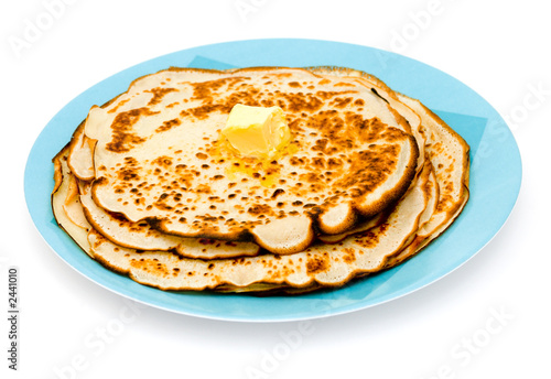 pancakes with piece of butter on a plate