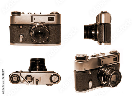 old fashioned film camera multivew sepia