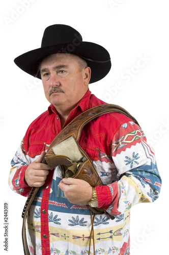 cowboy with holster over shoulder