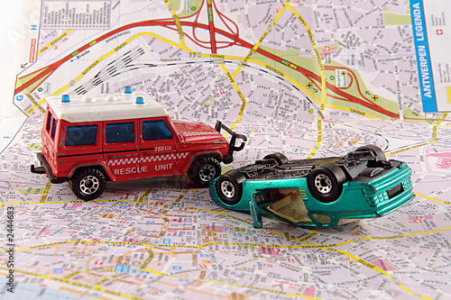 car crash and police rescue team