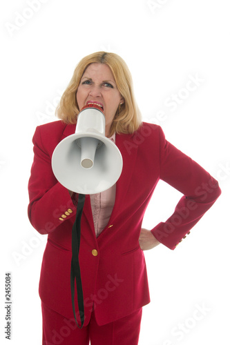 blonde business woman with megaphone 1 photo