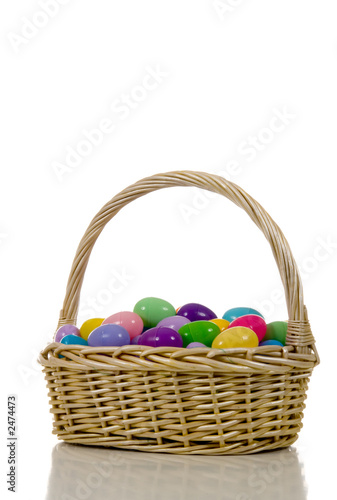 easter egg basket with multicolored eggs
