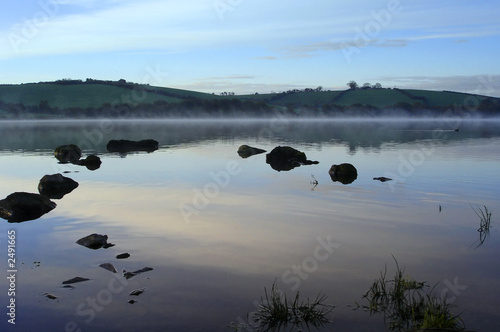 misty lake at dawn