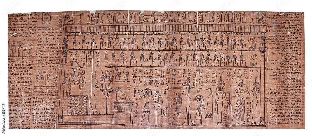 Fototapeta premium papyrus painting with multiplhieroglyph and pharao