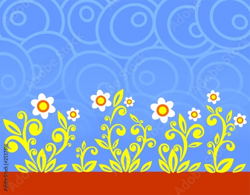 blue ovals and flowers