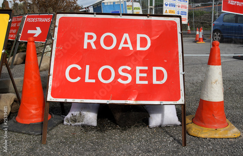 british road closed sign. photo