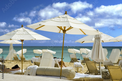 white resort umbrellas