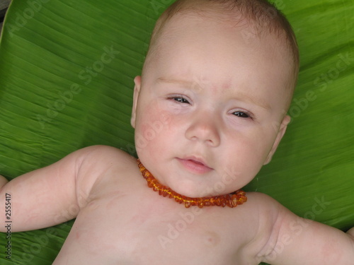 bébé sur feuille de bananier