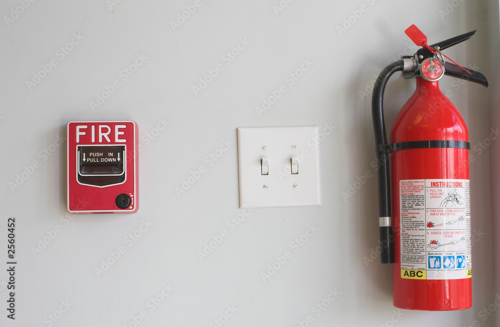 fire alarm pull box and extinguisher Stock Photo Adobe Stock