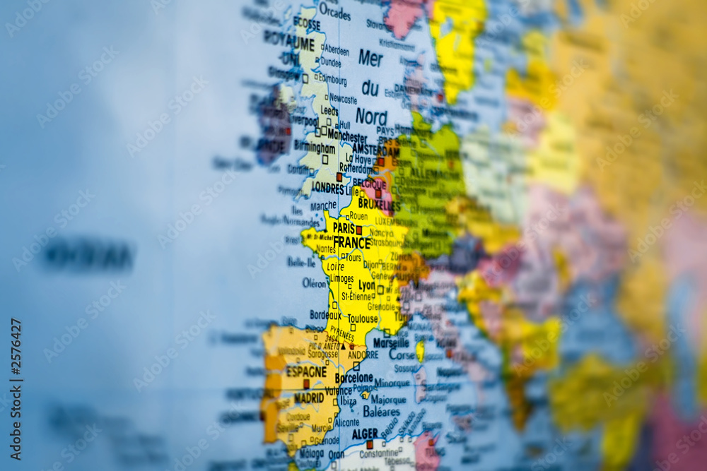 Obraz premium carte d' europe avec france et paris en valeur
