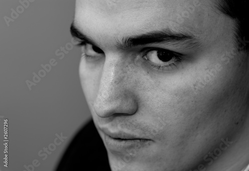 young man portrait, black and white