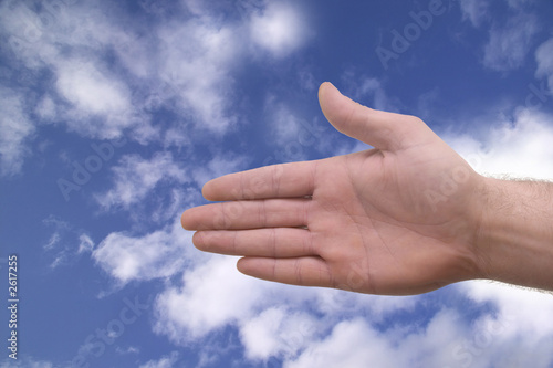 blue sky handshake