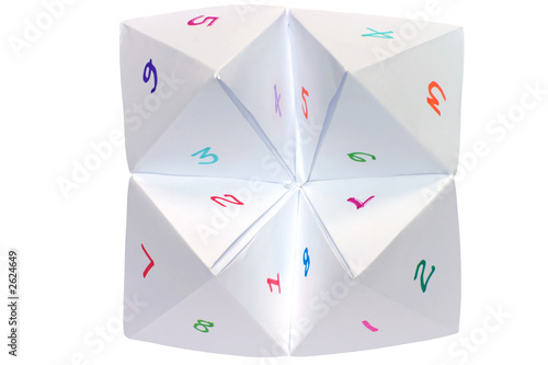 a childs cootie catcher with colorful numbers photo