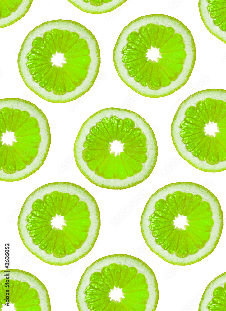 slices of green fruit on a white background.