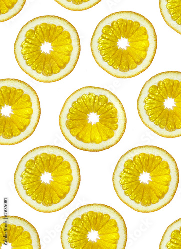 slices of an orange on a white background.