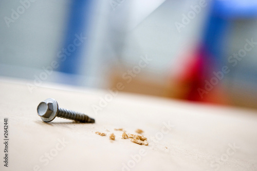 screw on shelf with sawdust