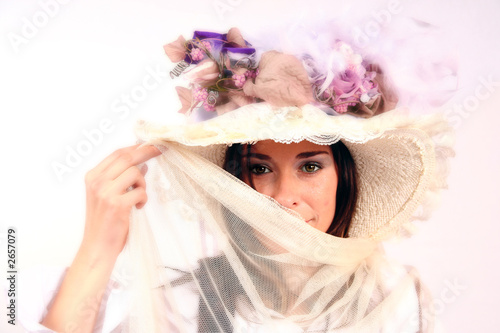 Quadro su tela beautifully southern belle in fashion hat hiding behind veil