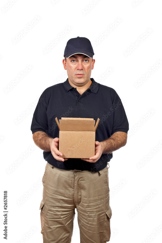 courier holding a open box courier holding a open box