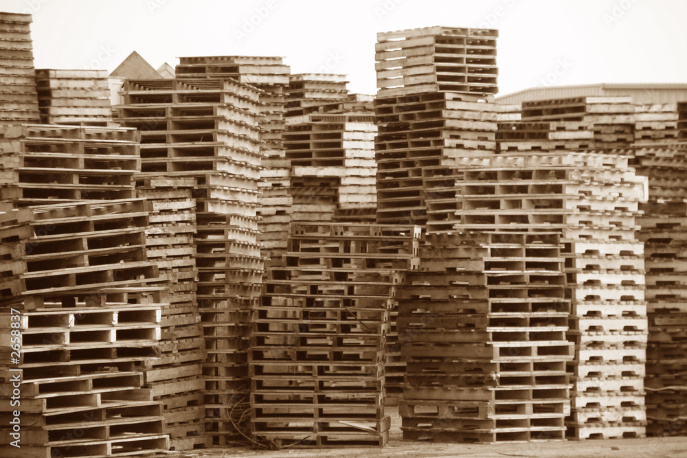 stacked crates in sepia