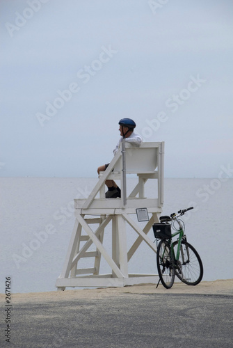 resting in a lifeguard chair