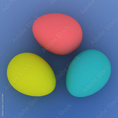 tree colored eggs on blue background