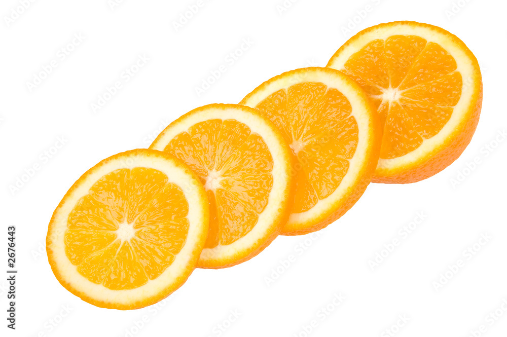 four slices of orange in diagonal row four slices of orange in diagonal row