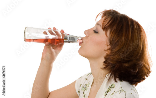 girl drinking soda isolated on white