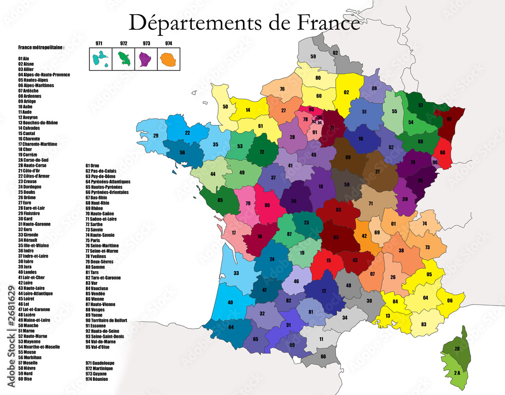 Naklejka premium Francuskie wydziały geograficzne