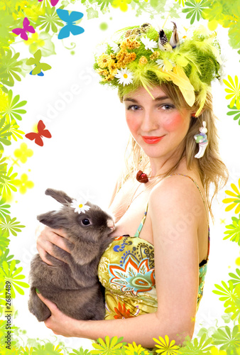 spring girl with a bunny