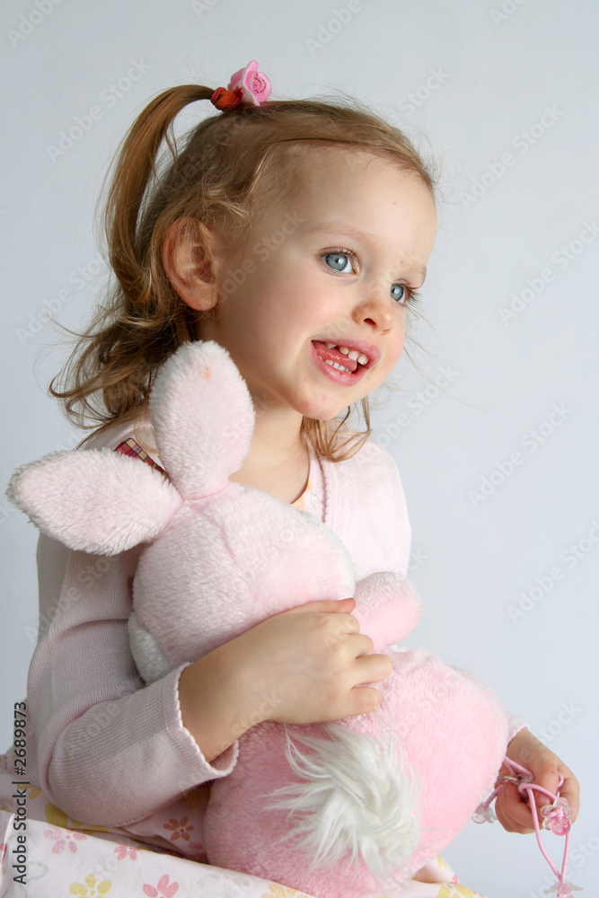 baby girl and pink bunny baby girl and pink bunny