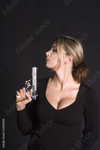sexy blond with semi-automatic pistol