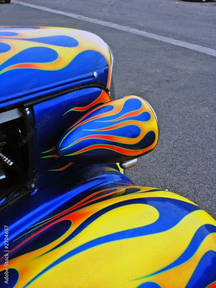 Fototapeta premium Blue Hotrod with Flames