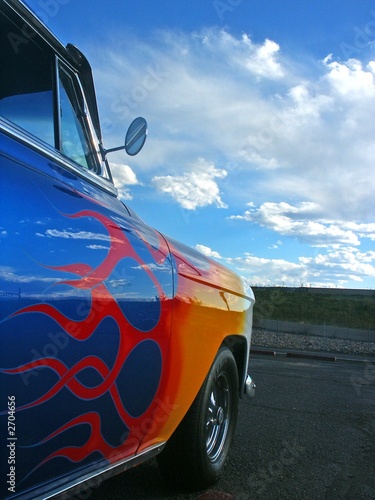 Blue American Hotrod With Flames