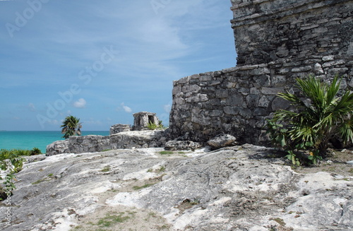 mayan temples by ocean in mexico
