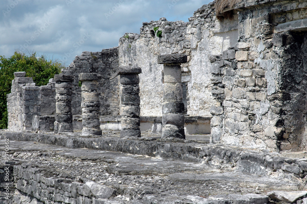 columns at ruins in tulum, mexico