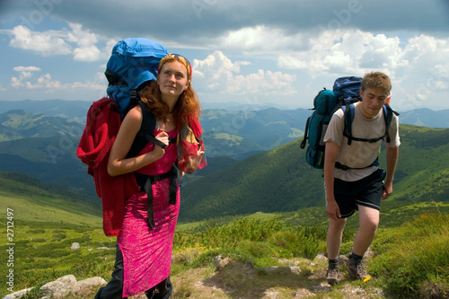 couple of a backpacking tourists