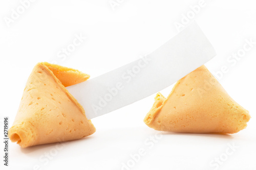 chinese fortune cookie open with blank paper, on w