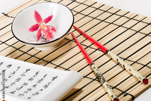 sushi set and orchid flower