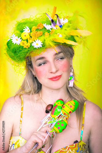spring girl with easter eggs
