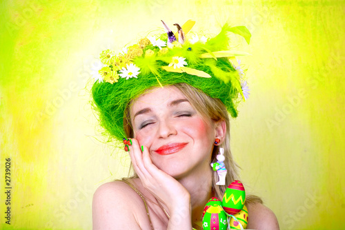 spring girl with easter eggs