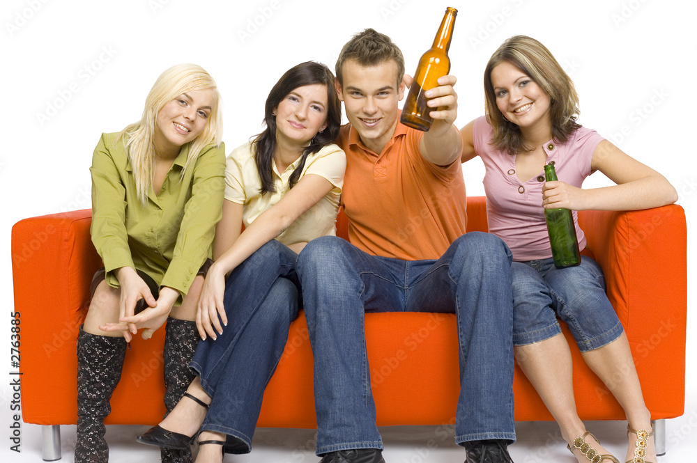 Obraz premium party on the orange couch