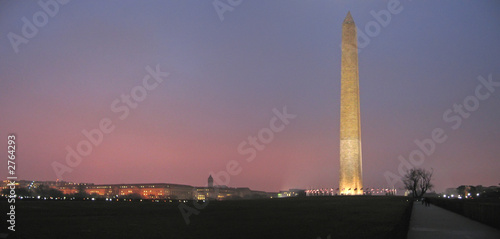 washington monument by night on the national mall, panorama photo