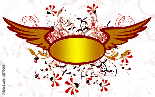 shining shield, crown and fiery wings