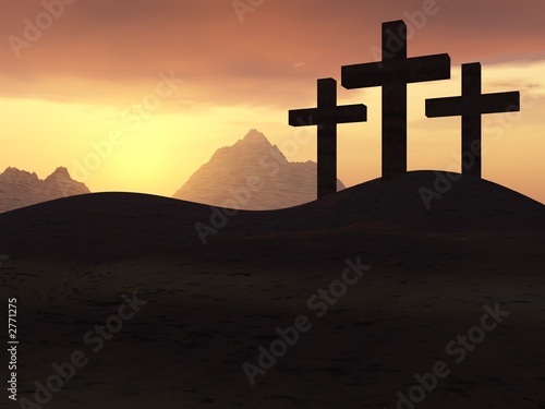 three crosses yellow sunset