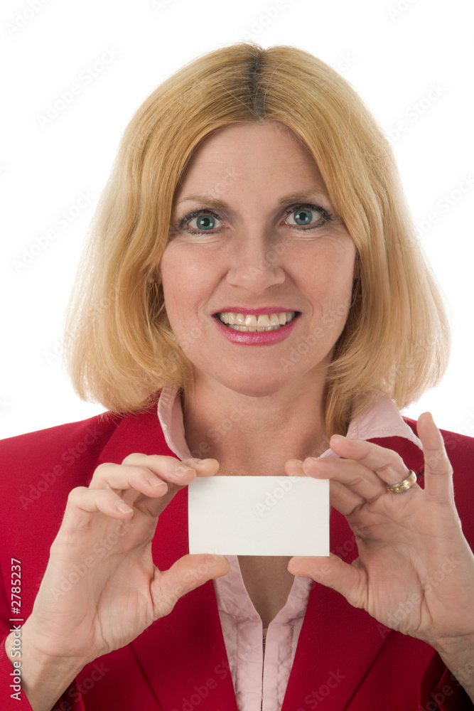 professional business woman holds blank business c